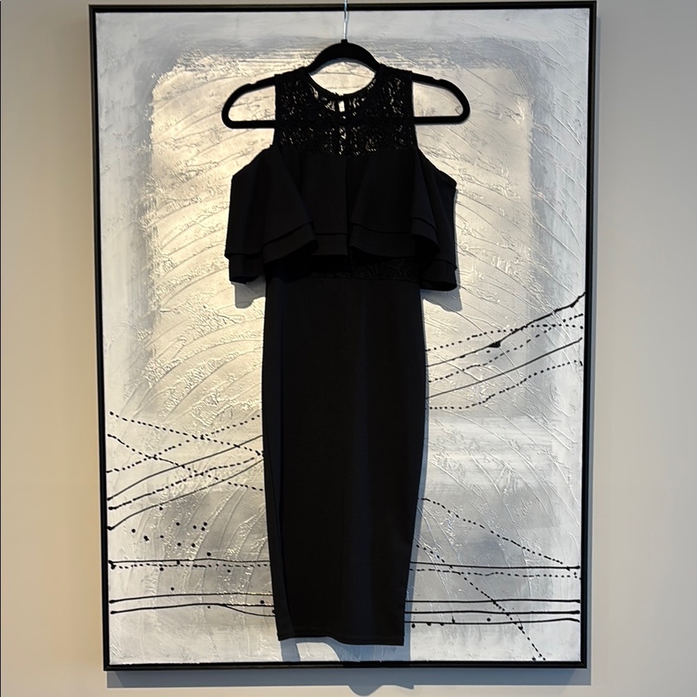Tfnc London Cold Shoulder Midi Sheath Lola Dress Size S Black NWT